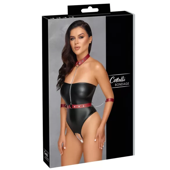 Cottelli Bondage - skinnende body og håndfester (svart)