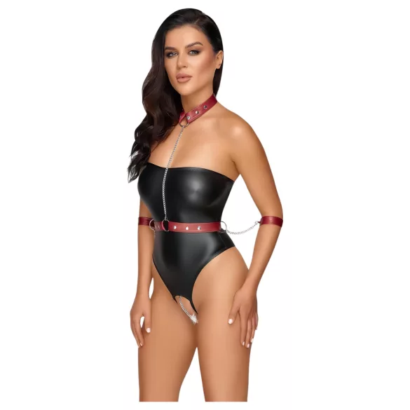Cottelli Bondage - skinnende body og håndfester (svart)