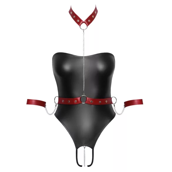 Cottelli Bondage - skinnende body og håndfester (svart)