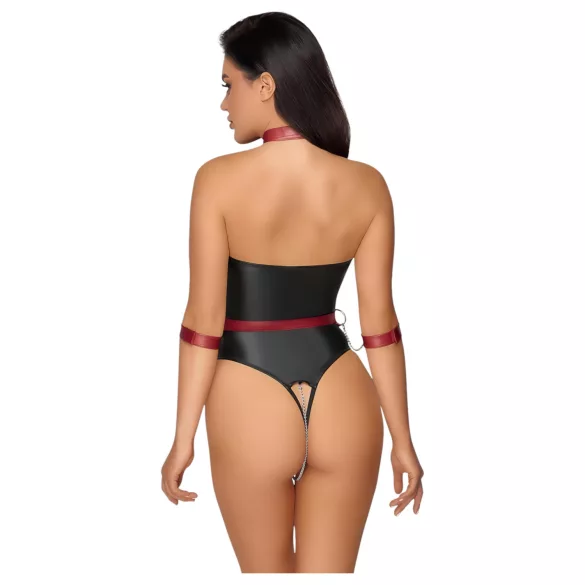 Cottelli Bondage - skinnende body med håndjern (svart) - L