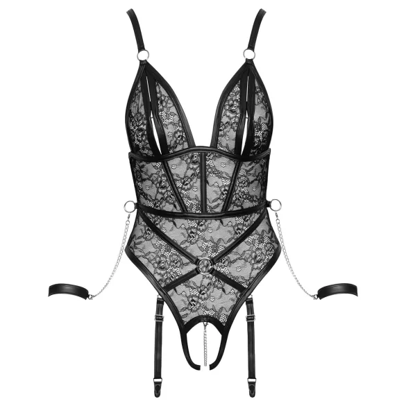 Cottelli Bondage - Åpen body med håndjern (svart)