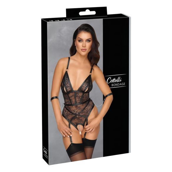 Cottelli Bondage - Åpen body med håndjern (svart) - L