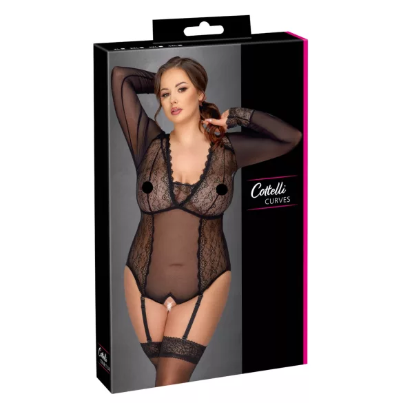 Cottelli Curves - gjennomsiktig body (svart) - 2XL