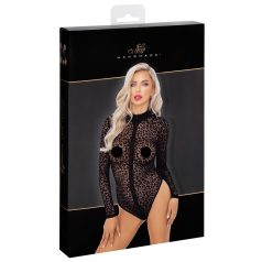 Noir - leopardmønstret, langermet body (svart) - M