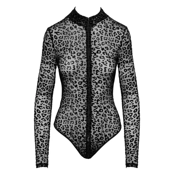 Noir - leopardmønstret, langermet body (svart) - M