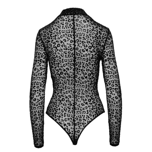 Noir - leopardmønstret, langermet body (svart) - M