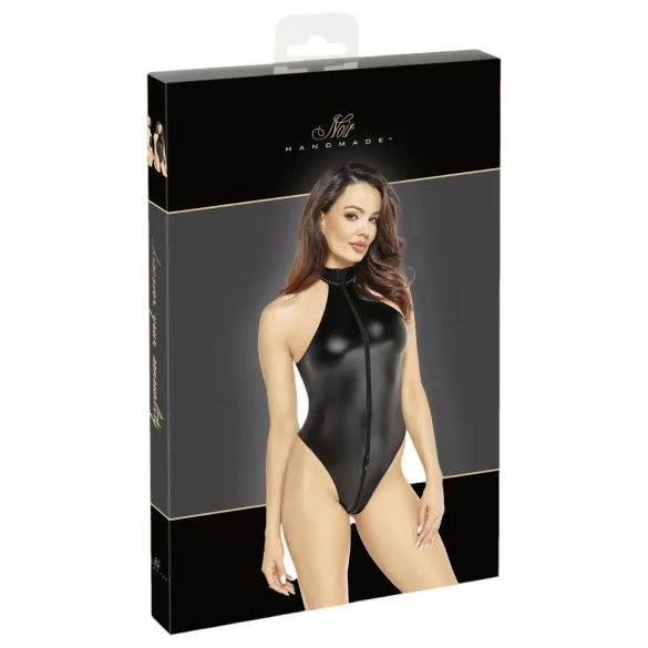 Noir - glansfull halterneck-body (svart)
