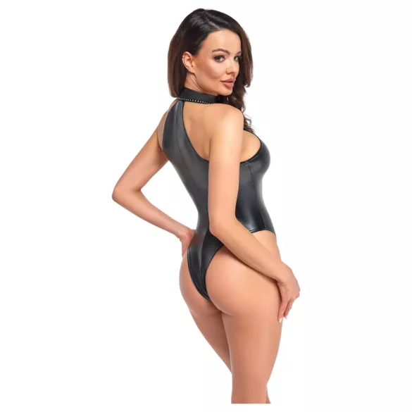 Noir - glansfull halterneck-body (svart) - XL