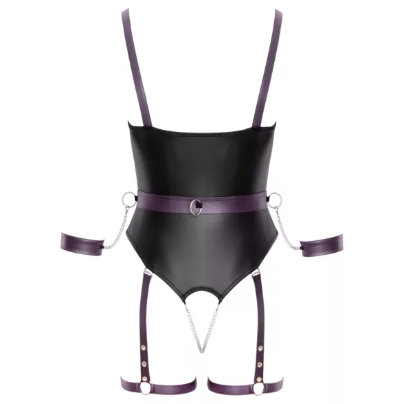 Cottelli - åpen bondage-body med håndjern (svart)