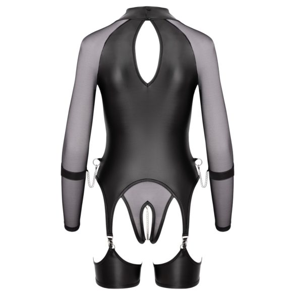 Cottelli Bondage - Gjennomsiktig topp med håndjern (svart) - M