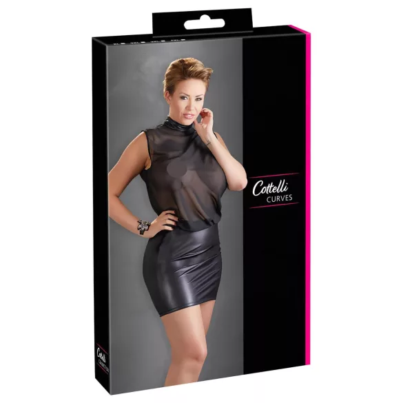 Cottelli Plus Size - skinnende chiffongkjole (svart)