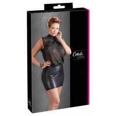 Cottelli Plus Size - skinnende chiffongkjole (svart) - 3XL