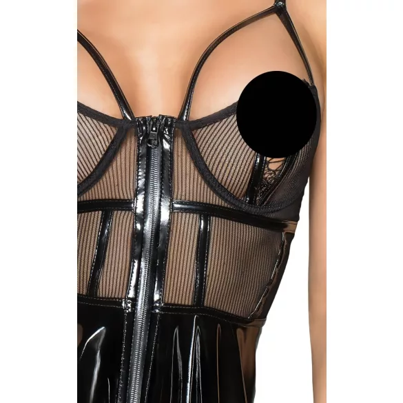 Noir - lakk kjole med mesh-detaljer (svart) - L