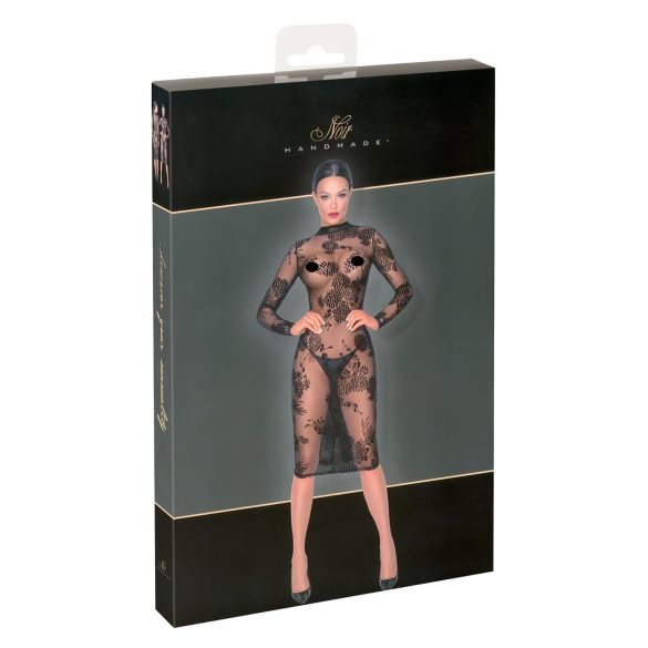 Noir - Gjennomsiktig, blomstrete, langermet kjole (svart)