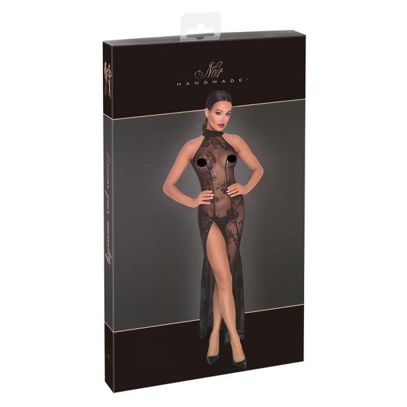 Noir - gjennomsiktig, blomstrete, lang kjole (svart) - XL