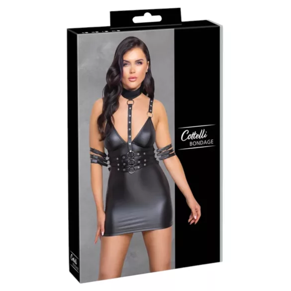Cottelli Bondage - halsbånd mini-kjole i skinnende svart - XL