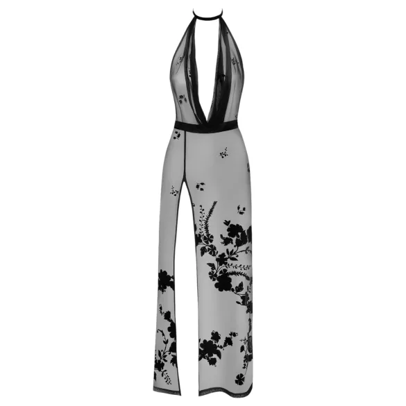 Noir - Gjennomsiktig Maxikjole med Blomsterdesign (Svart) - M