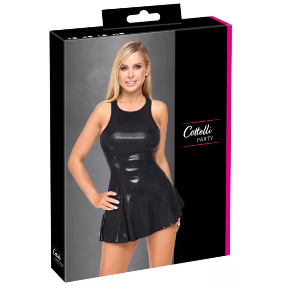 Cottelli - minikjole i lakk-look (svart)