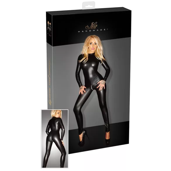 Noir - Skinnende, langermet jumpsuit (svart) - M