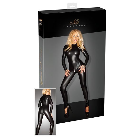 Noir - Skinnende, langermet jumpsuit (svart) - XL