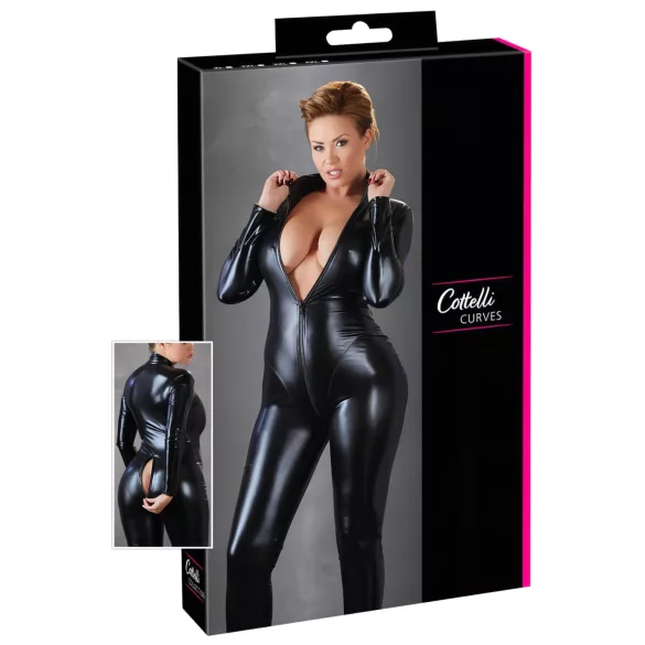 Cottelli Plus Size - skinnende langermet festdrakt (svart) - 4XL