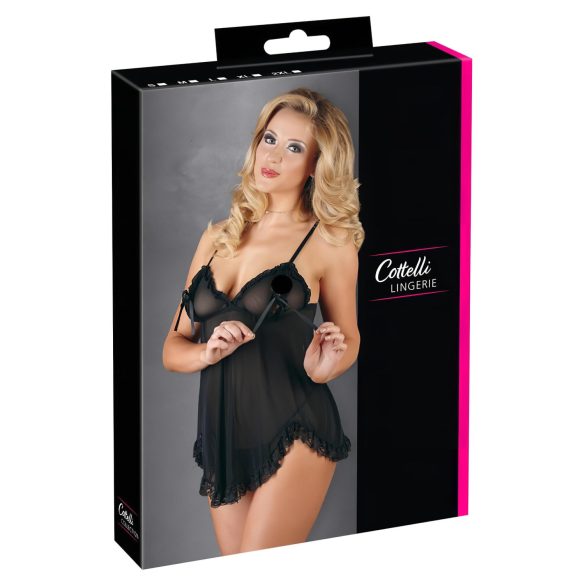 Cottelli - Lang, fristende babydoll (svart) - XL