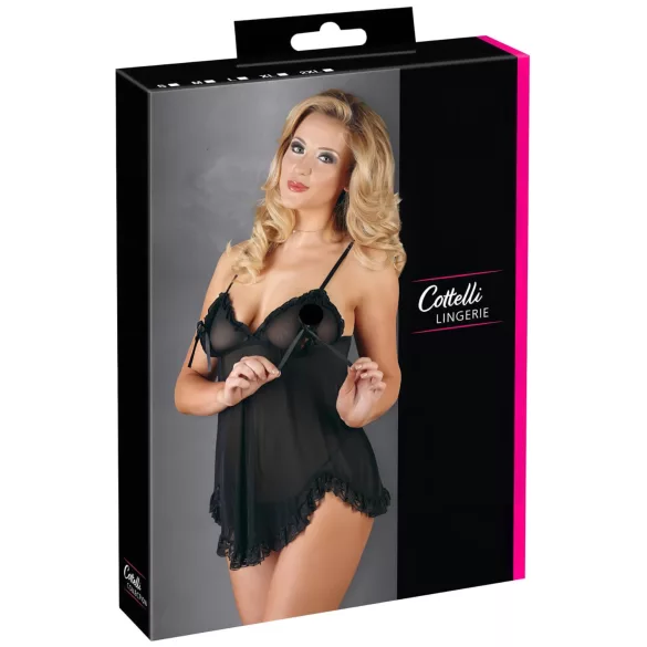 Cottelli - Lang, fristende babydoll (svart) - XL