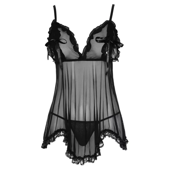 Cottelli - Lang, fristende babydoll (svart) - XXL