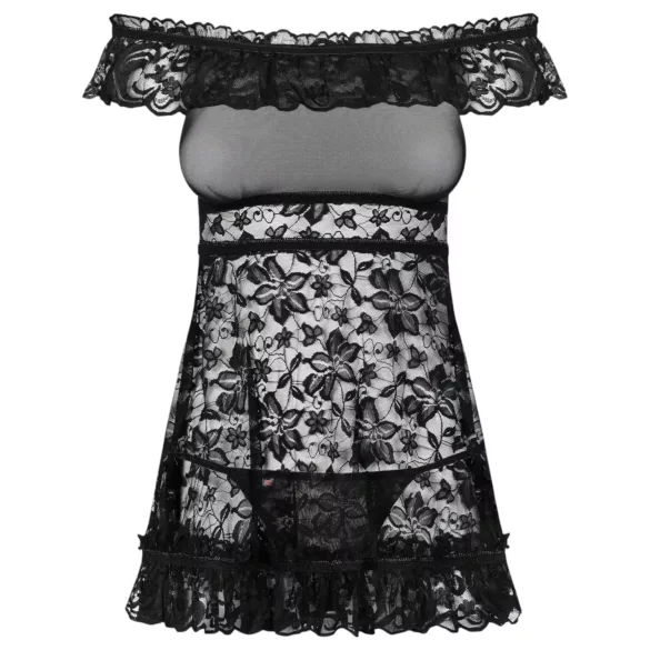 Obsessive Flores - Flørtende Babydoll og Tanga (Svart) - L/XL