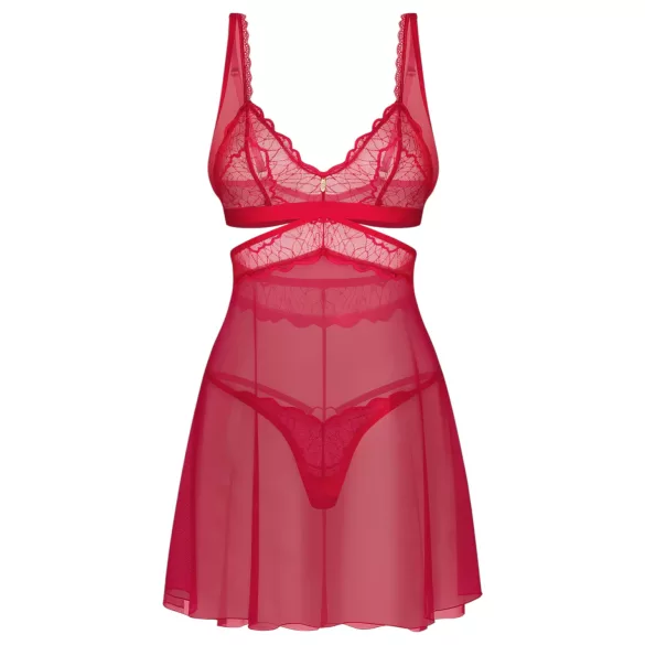 Obsessive Cupide Desir - gjennomsiktig blonde nattkjolesett (rød) - L/XL