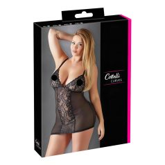Cottelli Plus Size - blondetransparent nattkjole (svart)