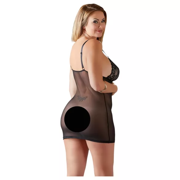 Cottelli Plus Size - blondetransparent nattkjole (svart)