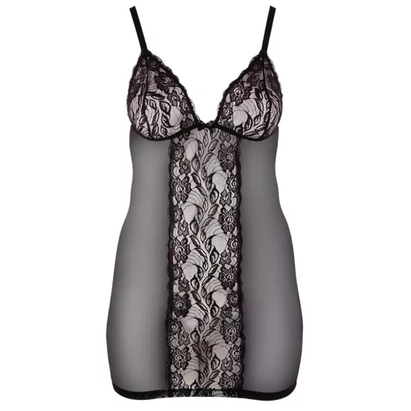 Cottelli Plus Size - blondetransparent nattkjole (svart)