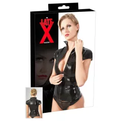 Latex kortermet, figursydd dameoverdel med glidelås (svart)