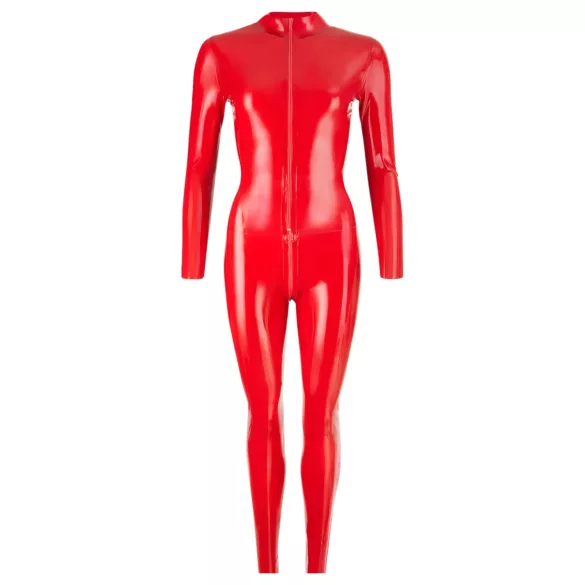 Latex dameoverall med lange ermer (rød) - L