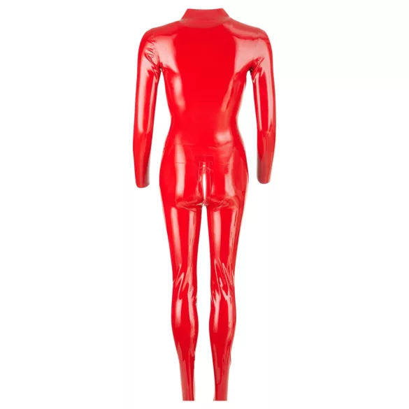 Latex dameoverall med lange ermer (rød) - L