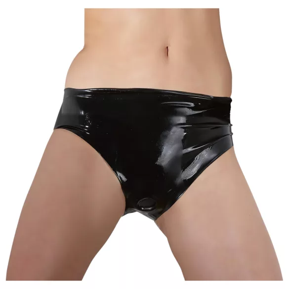 Latex dametruse med innebygd dildo (svart) - L