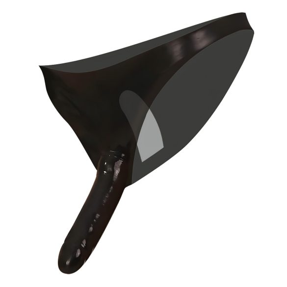 LATEX - undertøy med innvendig og utvendig dildo - svart (S-L)