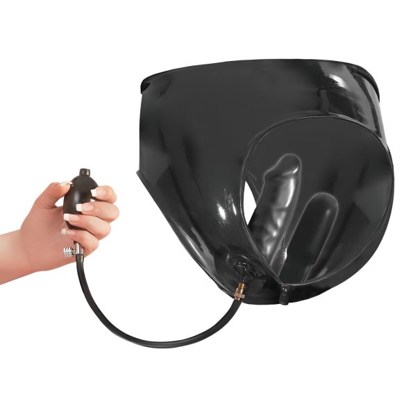 LATEX - 2pk Kvinnetruser med Oppblåsbare Innvendige Dildoer (svart) - L