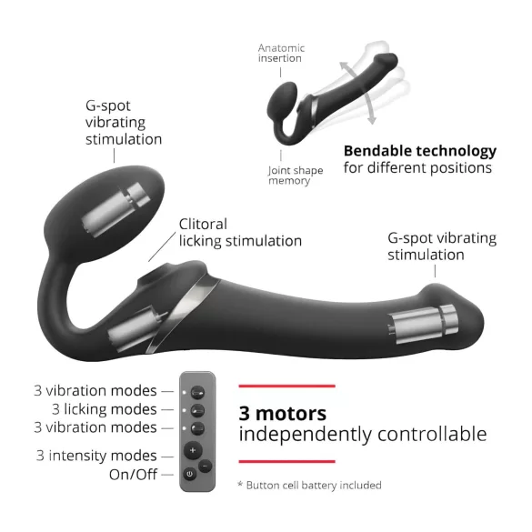Strap-on-me S - påsettbar, luftbølgevibrator - (svart)