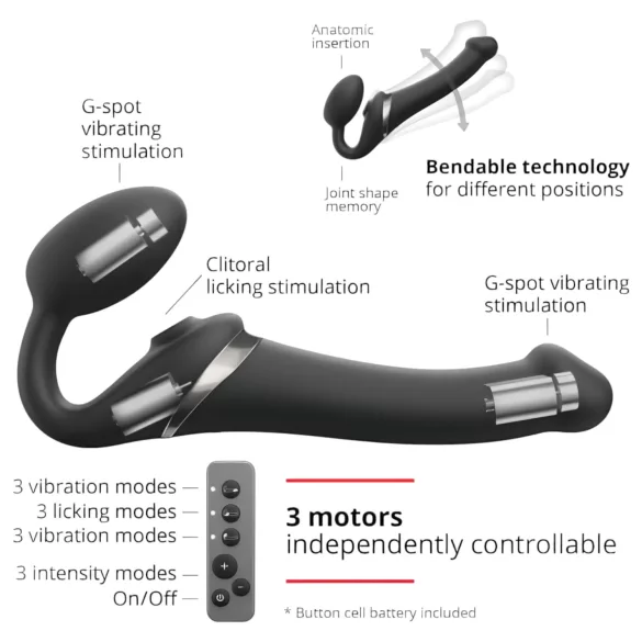 Strap-on luftbølger svart vibrator M