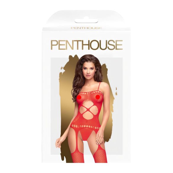 Penthouse Hot Nightfall - bølgete, åpen netting-sett (rød) - XL