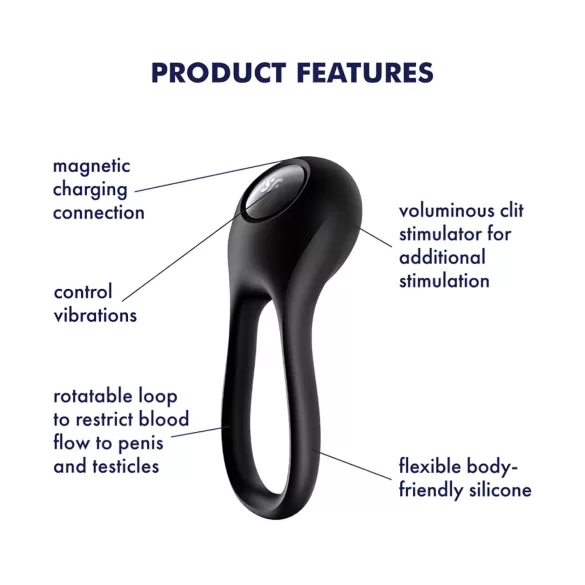 Satisfyer Majestic Duo - Oppladbar, vanntett penisring (svart)