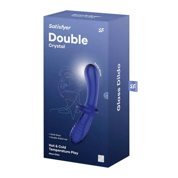 Satisfyer Double Crystal - tosidig glassdildo (blå)