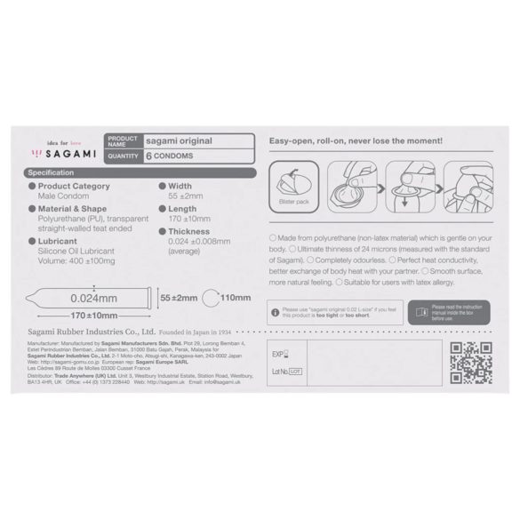 Sagami Original 0.02 - kondomer - 55mm (6stk)