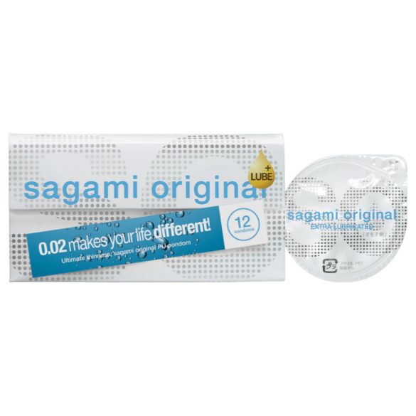 Sagami Original 0.02 - ekstra glidemiddel kondom - 55mm (12 stk)