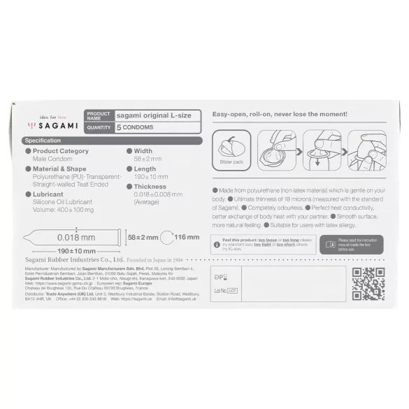 Sagami Original 0,01 L - kondom - 58mm (5 stk)