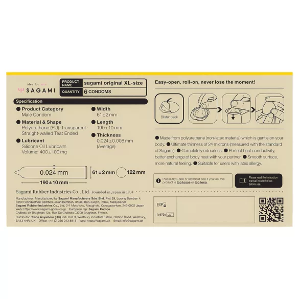 Sagami Original 0,02 XL - kondom - 61mm (6stk)