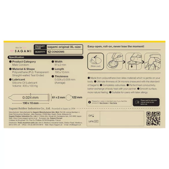 Sagami Original 0,02 XL Kondomer - 61mm (12 stk)
