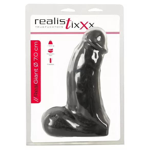 Realistixxx Real Giant - realistisk dildo med testikler - 22 cm (svart)